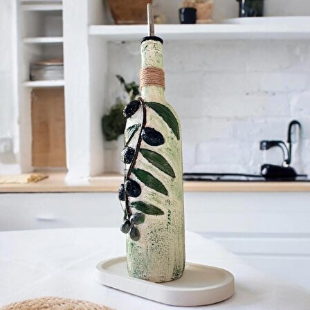 El yapımı Kabartma Seramik Uygulamalı Zeytin Dalı Desenli Cam Şişe Sirkelik-Yağdanlık, Mutfak dekor