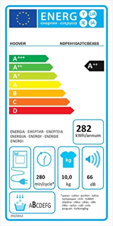 HOOVER NDPEH10A2TCBEXSS 10KG BEYAZ GÖVDE SİYAH KAPAK KURUTMA MAKİNESİ