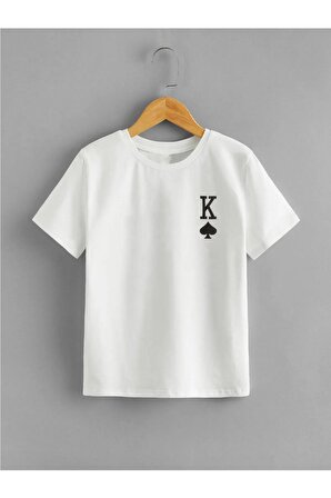 Unısex Rahat Kalıp Pamuklu Oyun Kartı Baskılı Çocuk T-shirt