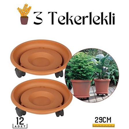 12 ADET Tekerlekli Saksı Taşıyıcı ve Altığı 29 cM