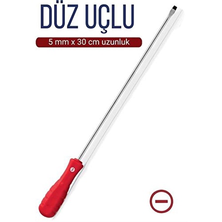 6 ADET 5 mm Uç 30 Cm Uzunluk Düz Uç Tornavida