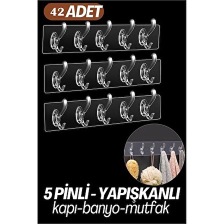 36+6 ADET 5 Pinli Yapışkanlı Askı   