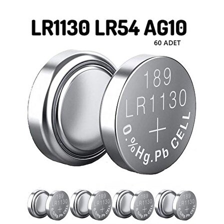 50+10 ADET LR1130 LR54 AG10 1.55V Alkaline Pil 