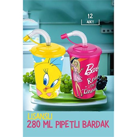 8+4 ADET Barbie+Tweety Pipetli Bardak  