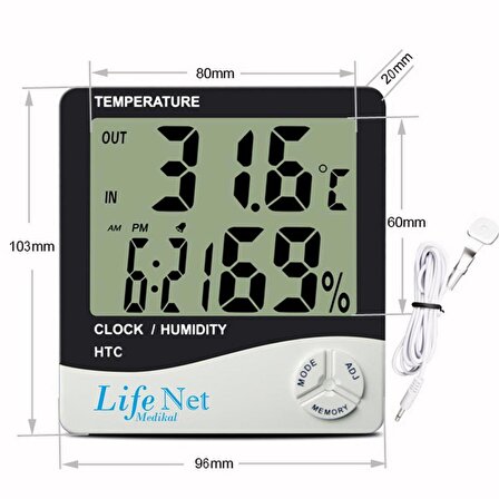 Life Net Medikal Dijital Termometre Sıcaklık Isı ve Nem Ölçer