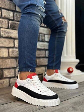 Boa Beyaz Kırmızı Detaylı Paraşüt Kumaş Yüksek Taban Erkek Ayakkabı Sneaker
