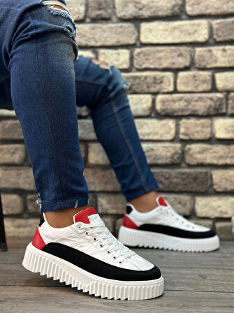 Boa Beyaz Kırmızı Detaylı Paraşüt Kumaş Yüksek Taban Erkek Ayakkabı Sneaker