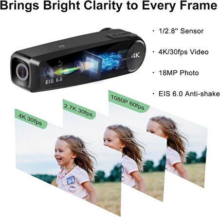 ORDRO EP6 Plus 4K Video Kamera Giyilebilir Vlog Kamera