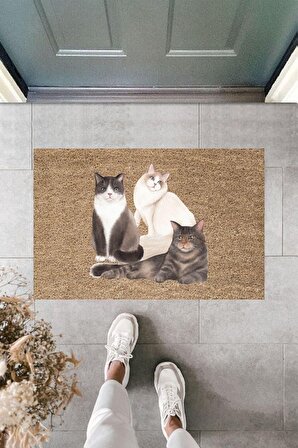 Dormot Home Modern Dijital Baskı - İkili Kedi - Kapı Önü Paspası