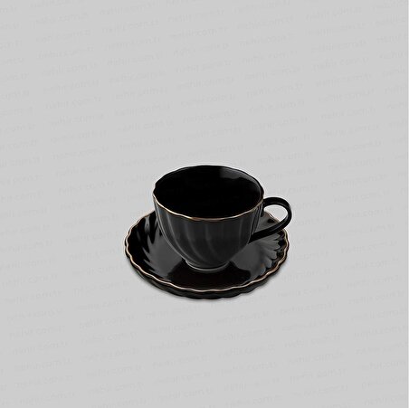 Nehir porselen yaldızlı çay fincanı seti takımı 6 kişilik siyah