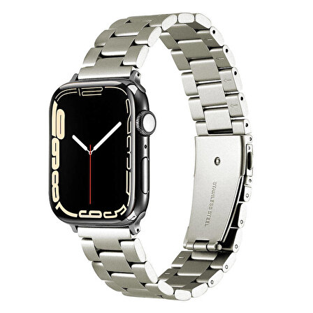 Gpack Apple Watch Series 8 45mm Kordon Mat Titanyum Görünümlü Metal KRD93
