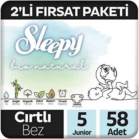 Sleepy Bio Natural 58 Adet 5 Numara Bebek Bezi