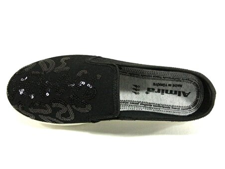 Almira Siyah Pullu Bağcıksız Anatomik Sneakers Babet
