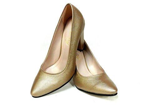 Zenay Koyu Altın Topuklu Ayakkabı
