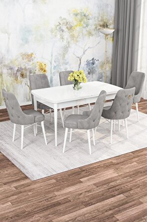 Mona Beyaz 80x132 Açılabilir Mdf Mutfak Masası Takımı 4 Adet Sandalye