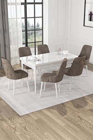Rovena Alya Beyaz 80x132 Açılabilir Mdf Mutfak Masası Takımı 6 Adet Sandalye