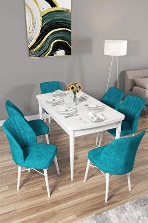 Rovena Arel Beyaz 80x132 Açılabilir Mdf Yemek Odası Takımı 6 Adet Sandalye