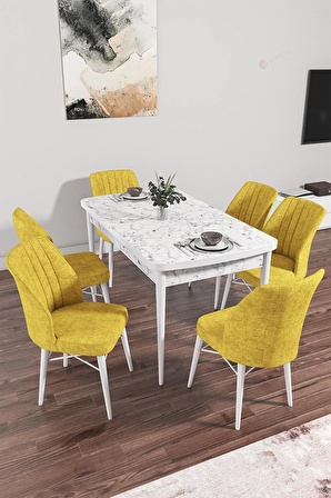 Rovena Arel Beyaz Mermer 80x132 Açılabilir Mdf Yemek Odası Takımı 6 Adet Sandalye