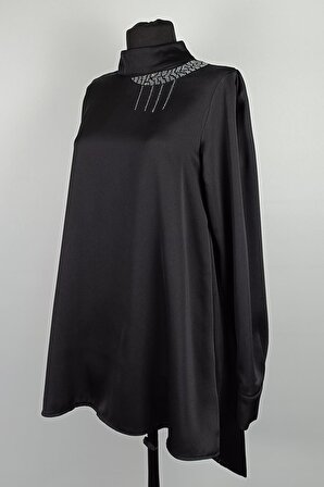 Taş Detaylı Kısa Bluz Siyah T1655