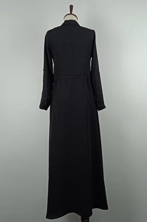 Belden Büzgülü Elbise Siyah 7755