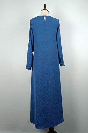Baskı Detaylı Elbise Mavi 7770