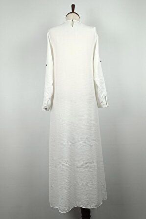 Baskı Detaylı Elbise Beyaz 7770