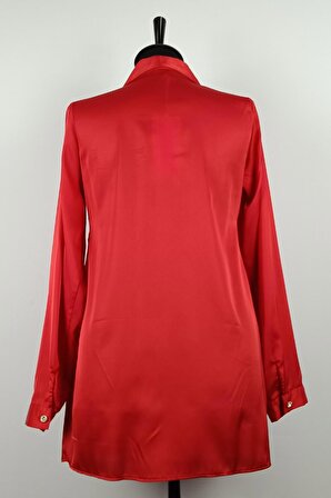 Cep Kapak Detaylı Saten Gömlek Kırmızı T1648