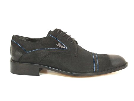 Ekici Siyah Saks Mavi Deri Bağcıklı Kösele Erkek Ayakkabı