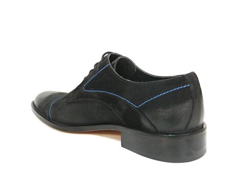 Ekici Siyah Saks Mavi Deri Bağcıklı Kösele Erkek Ayakkabı