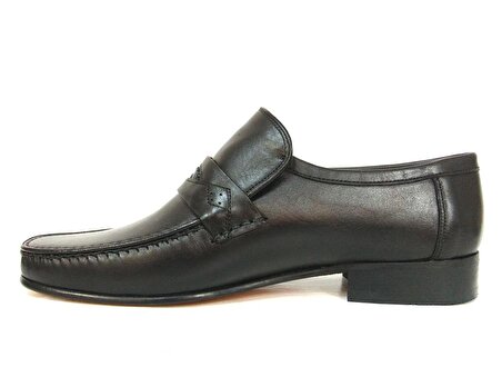 Ramiz Rok Siyah Bağcıksız Kösele Deri Erkek Ayakkabı