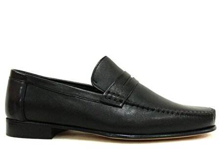 Ramiz Rok Siyah Bağcıksız Comfort Kösele Deri Erkek Ayakkabı