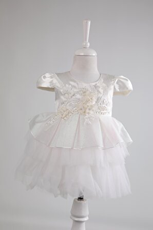 Babyhola Bebek Gelinlik Çiçek Boncuk İşlemeli Bebek Elbisesi Özel Gün Davet Düğün Doğum Günü 4008