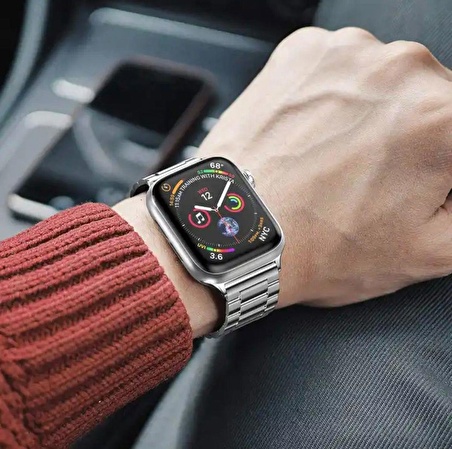 Apple Watch 42 / 44 / 45 / 49 Mm Uyumlu Metal Baklalı Kordon Çelik Paslanmaz