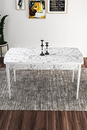 Rovena Leona Beyaz Mermer 80x132 Açılabilir Mdf Mutfak Masası Takımı 4 Adet Sandalye