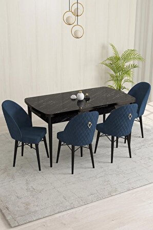 Rovena Marsilya Siyah Mermer 80x132 Açılabilir Mdf Mutfak Masası Takımı 4 Adet Sandalye
