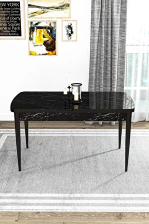 Rovena Marsilya Siyah Mermer 80x132 Açılabilir Mdf Mutfak Masası Takımı 4 Adet Sandalye