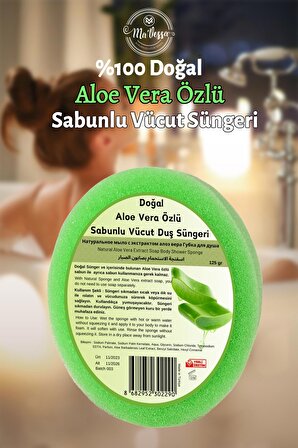 Doğal Aloe Vera Özlü Süngerli Sabun, Aloe Vera Özlü Sabunlu Vücut Duş Süngeri, Banyo Lifi 125 gr
