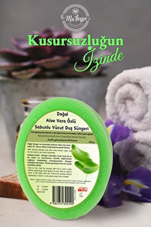 Doğal Aloe Vera Özlü Süngerli Sabun, Aloe Vera Özlü Sabunlu Vücut Duş Süngeri, Banyo Lifi 125 gr