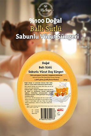 Doğal Ballı Sütlü Süngerli Sabun, Ballı Sütlü Sabunlu Vücut Duş Süngeri, Banyo Lifi 125 gr