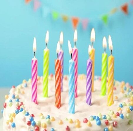Karışık Renkli Çubuk Mum 24' lü Doğum Günü Pasta Mumu - Pasta Süsü