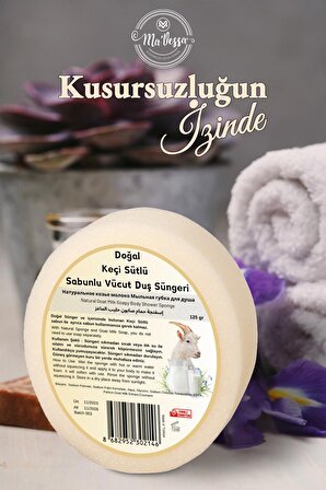 Ma'Vessa Doğal Keçi Sütlü Süngerli Sabun, Keçi Sütlü Sabunlu Vücut Duş Süngeri, Banyo Lifi 125 gr