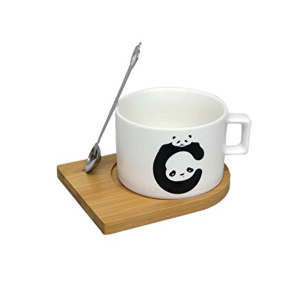 Mnk Panda Desenli Beyaz Çay Ve Kahve Fincanı Mıknatıslı Kaşıklı 1 Adet