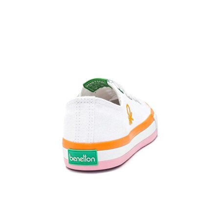 Benetton Lastikli Kız Çocuk Keten Ayakkabı Beyaz Turuncu BN-30175