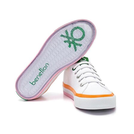 Benetton Lastikli Kız Çocuk Keten Ayakkabı Beyaz Turuncu BN-30175