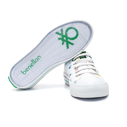 Benetton Lastikli Çocuk Keten Beyaz Ayakkabı BN30186