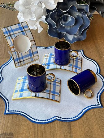 Türk Kahve Fincanı Burbery Blue 6 Kişilik 12 Parça