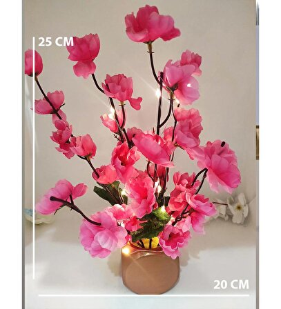 Hediyelik Bahardalı Çiçek Bronz Renkte Saksılı Pembe Led Işıklı