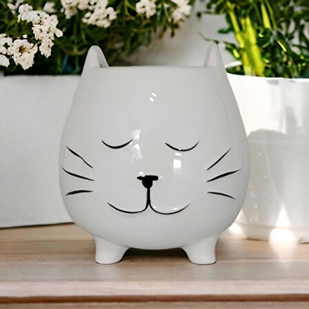 T.Concept Kedi Figürlü Ayaklı Porselen Saksı