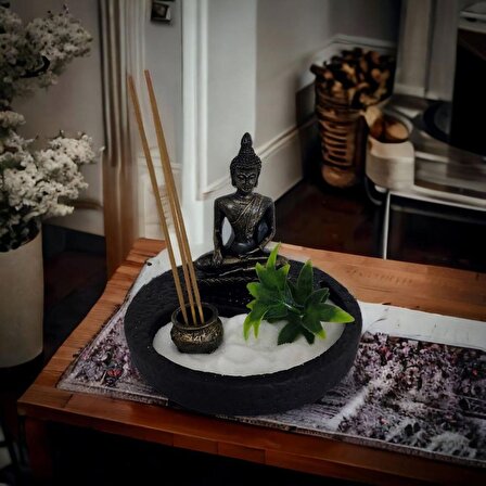T.Concept Buda Heykeli Metal Yuvarlak Mini Zen Bahçesi