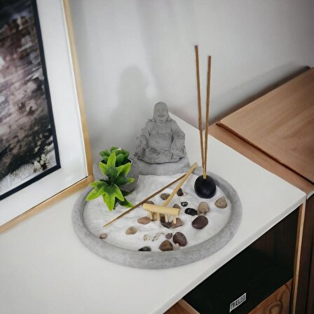 T.Concept Taş Buda Heykeli Yuvarlak Zen Bahçesi Dekoru